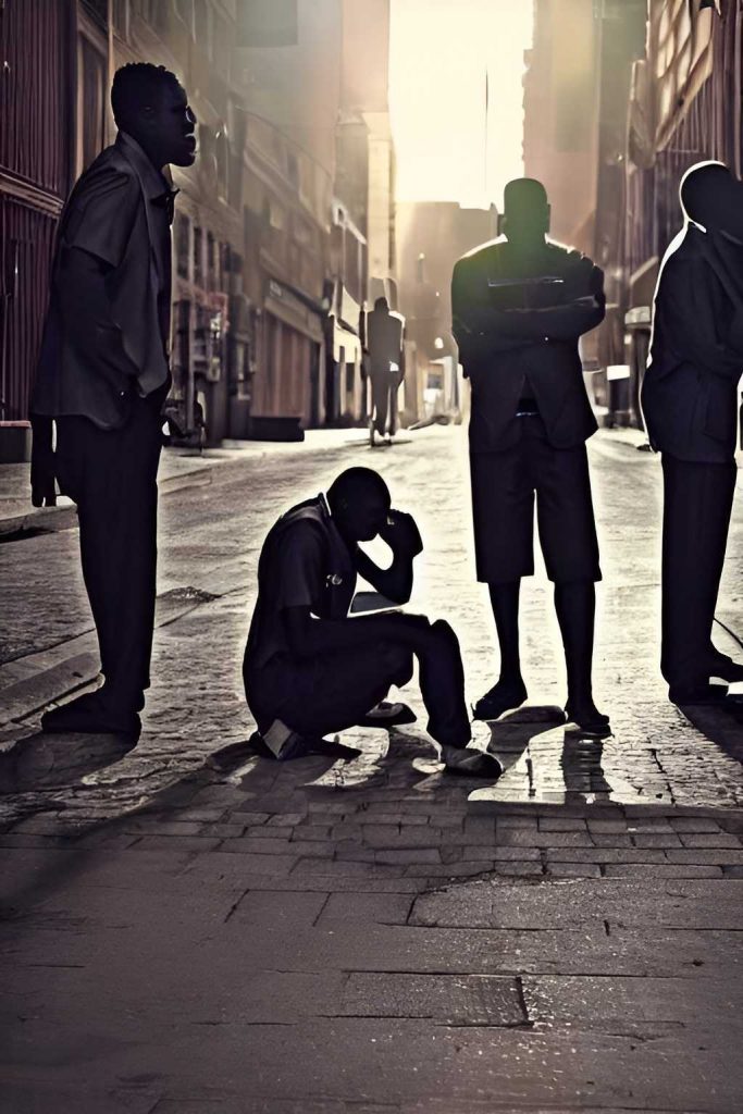 black men in city street