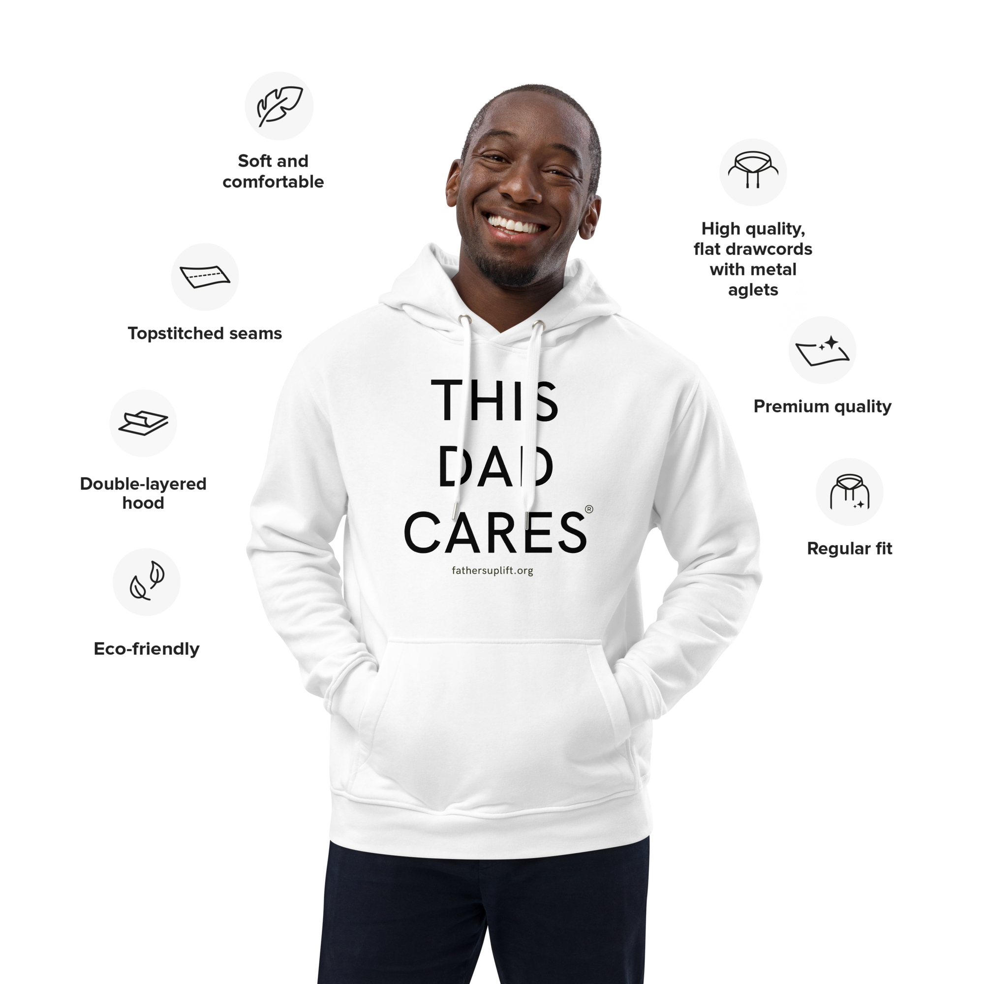 This Dad Cares (White) hoodie Fathers' UpLift
